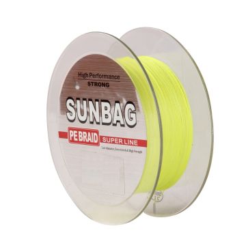 Linea trenzada Sunbag, 500 mts, Amarillo Fosforescente, disponible: 12, 15, 20, 25, 30, 40, 50, 60, 80, 100 lb